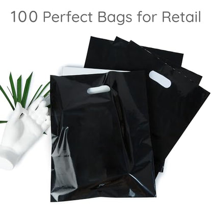 Choice Marts 100 Black Plastic Bags With Handles 12x15 Merchandise Bags - color: Black