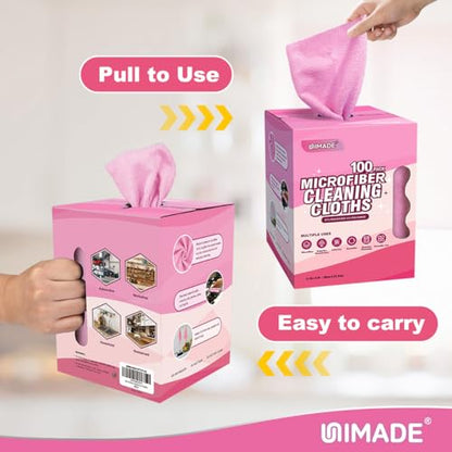 UNIMADE Microfiber Cleaning Cloth, 100 Sheets Microfiber Towels for Cars - color: Pink