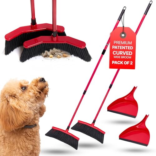 Da Vinci Broom with Dustpan Combo Set, 16-Inch Curved Head, Pack of 2