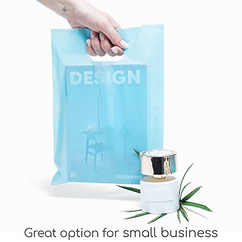 100 Pastel Blue Plastic Bags With Handles 9x12 Merchandise Bags - color: Pastel Blue