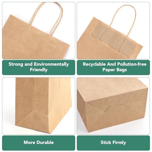 XPCARE Brown Paper Bags with Handles, 100Pcs 8x4.5x10In Kraft Paper Bag - color: Brown