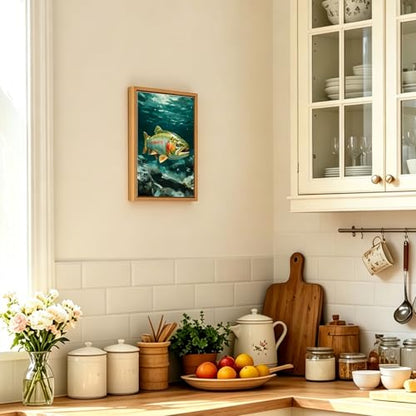 Rainbow Trout Underwater Wooden Box Sign Wall Art 8x12 Inch - color: Rainbow Trout