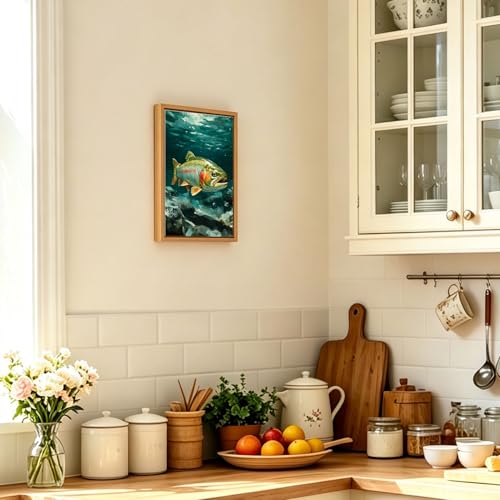 Rainbow Trout Underwater Wooden Box Sign Wall Art 8x12 Inch - color: Rainbow Trout