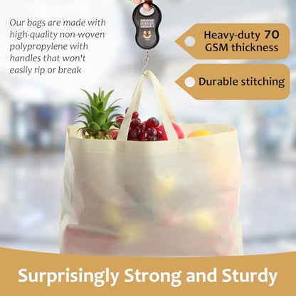 50 Pcs Reusable Grocery Bags Non Woven Tote Bags Bulk - color: Beige