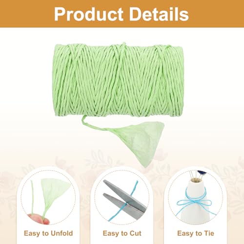 Generic Green Raffia Ribbon,98 Yard Natural Raffia Paper String 2mm Wide Twisted Raffia Yarn Twine for Gift Wrapping Crocheting Knitting DIY Crafts