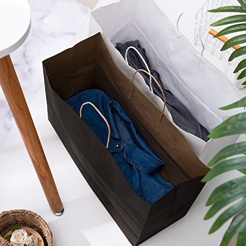 Eupako 16x6x12 Black Paper Bags 50 Pack, Kraft Gift Bags with Handles - color: Black