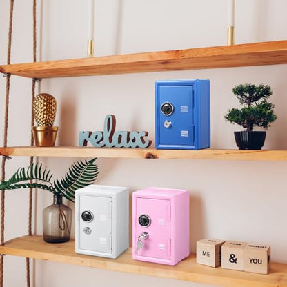 Zonon 3 Pcs Mini Safe for Kids Metal Money Bank, Blue, Pink, Ivory White - color: Blue, Pink, Ivory White