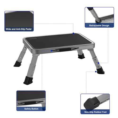 RV Step Stool Foldable 1-Step Ladder Sturdy Metal Stable Step Stool with a Non-Slip Platform Supports up to 500 lb with Non-Slip Rubber Feet, Easy to Carry (3-Level) - size: 3-Level