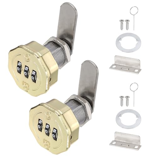 PATIKIL 2 PCS Combination Cabinet Cam Lock, 3-Digit Keyless Metal Locks with 5/8Inch Cylinder for Cabinet Drawer Doors Deposit Box Filing Mailbox, Gold - color: Gold, size: 5/8Inch