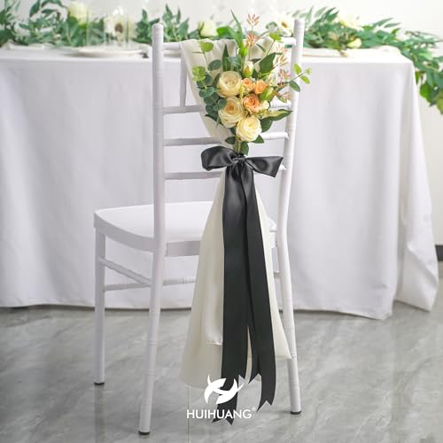 HUIHUANG Black Double-Faced Satin Ribbon 2 inch Continuous 25 Yards - color: Black, size: 2 inch