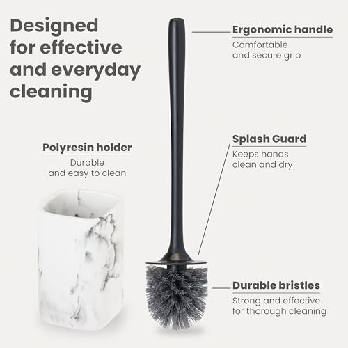 Vigar Zense Toilet Brush and Holder Set, Polyresin Stone, White Marble - color: White Marble
