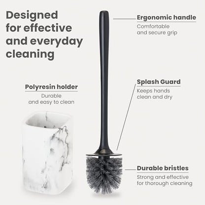 Vigar Zense Toilet Brush and Holder Set, Polyresin Stone, White Marble - color: White Marble