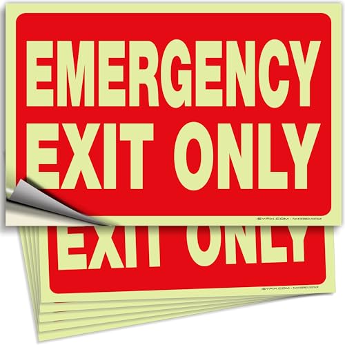 iSYFIX Emergency Exit Only Glow in the Dark Signs, 10x7 Inch, 6 Pack - size: 6 Pk 10x7, style: Sticker Glow