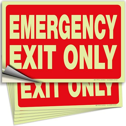 iSYFIX Emergency Exit Only Glow in the Dark Signs, 10x7 Inch, 6 Pack - size: 6 Pk 10x7, style: Sticker Glow