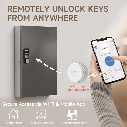 192 Key Lock Box Smart Key Organier Cabinet with Keypad & App for Office - size: 4.3inx16inx27in