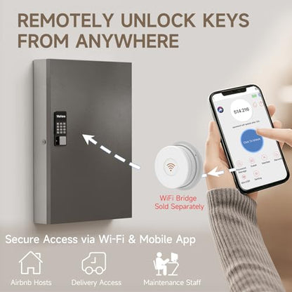 192 Key Lock Box Smart Key Organier Cabinet with Keypad & App for Office - size: 4.3inx16inx27in