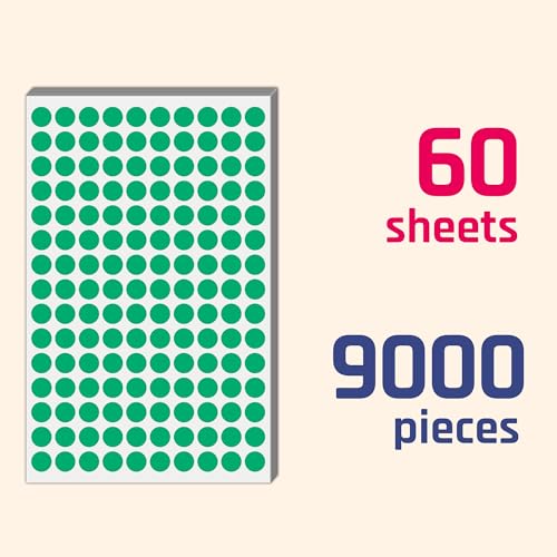 9000 Pieces, 1/2 inch - Green Dot Stickers, Small Round Circle Dots Labels - color: Green, size: 9000 Pieces
