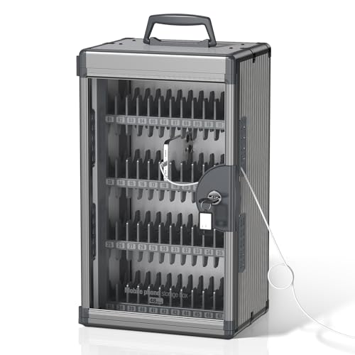 48 Slots Cell Phone Locker for Classroom with Key, Portable Mobile Phone Storage Box with Handle & Charging Hole, Phone Lock Box Wall Mounted for School (Black, 48 Slots) - size: 48 Slots