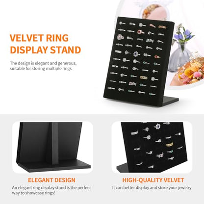 KUKUVR Velvet L-Shaped 50 Slots Ring Earring Holder Display Stand (Black) - color: Black