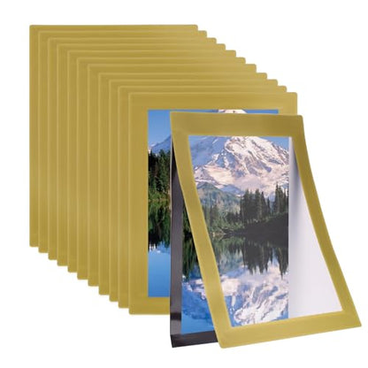 PATIKIL 4 x 6 Inch Magnetic Sign Holder, 12Pcs Self-Adhesive Soft Magnetic Border Wall Mount PVC Picture Frames Document Holder for Wall Window Home Office Store Poster, Gold - color: Gold