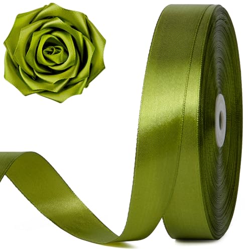 Olive Green Satin Ribbon 1 Inch x 100 Yards - color: Olive Green