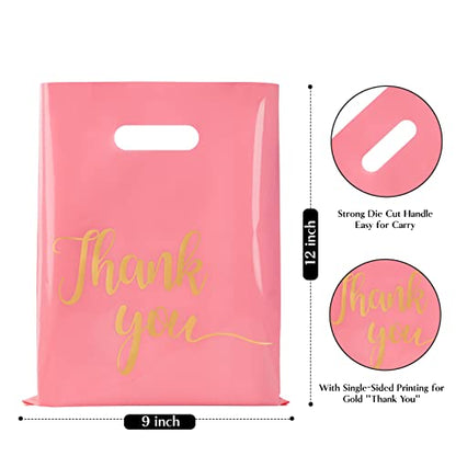 100 Pack Pink Thank You Shopping Bags for Small Business 9x12 - color: Pink