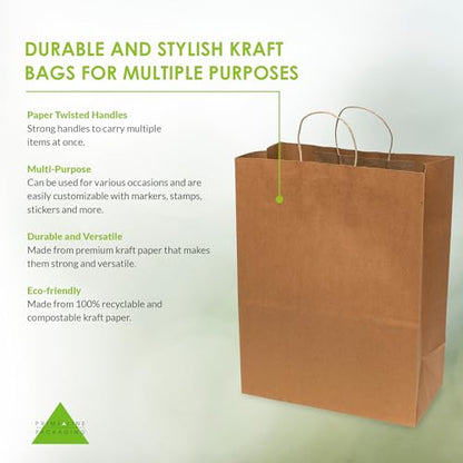 Prime Line Packaging Brown Paper Bag with Handle, 13x7x17 Inch, 200 Pack - size: 13x7x17 Inch