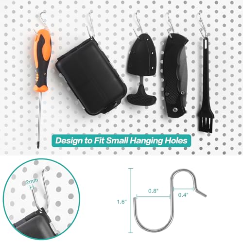 Small Pegboard J Hooks - 80pcs Metal Peg Board S Hangers for Tiny Holes - color: Silver
