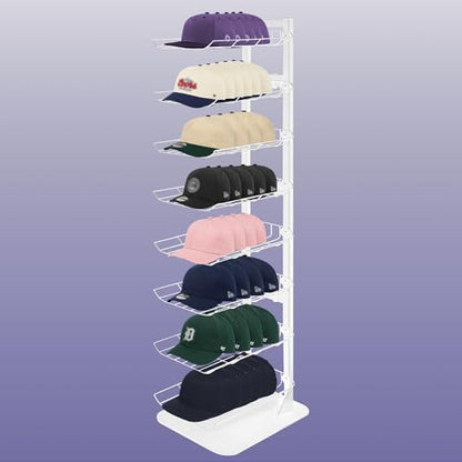 8 Tier Hat Display, Metal Hat Rack Stand Up to 70 Caps for Multiple Hats, Hats Display, White
