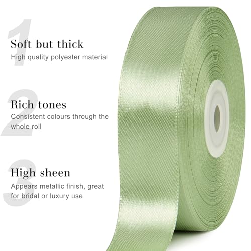 Sage Green Satin Ribbon, 1 Inch, 50 Yards - color: sage green