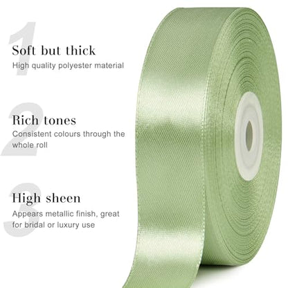 Sage Green Satin Ribbon, 1 Inch, 50 Yards - color: sage green