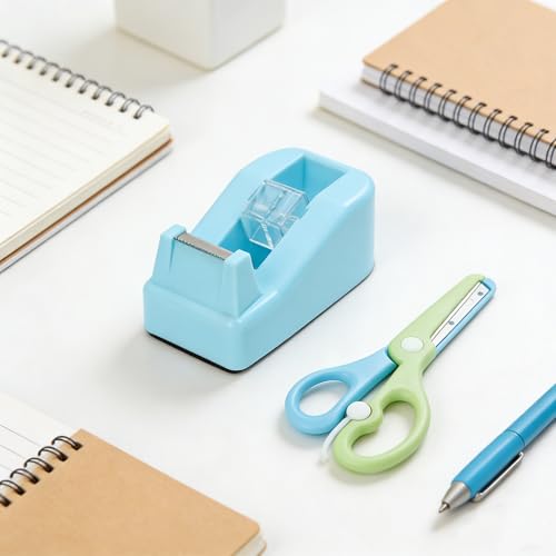 XEUZK Desktop Tape Dispenser Kits with Weighted Nonskid Base Tape Dispenser- Includes 9 Rolls of Transparent Tape(0.71 Inch x 500 inches Each) & Blue Scissors, 2 Pcs Tweezers (Lake Blue) - color: Lake Blue