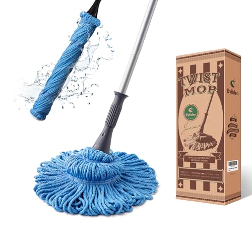 Eyliden Mop with 2 Reusable Microfiber Heads, Easy Wringing Twist Mop - color: Blue