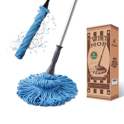 Eyliden Mop with 2 Reusable Microfiber Heads, Easy Wringing Twist Mop - color: Blue