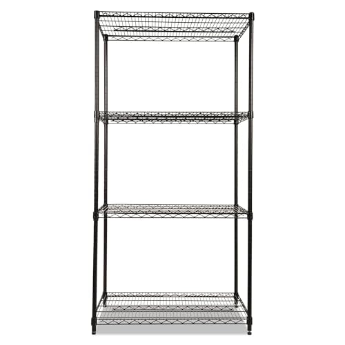 Alera NSF Certified Industrial Four-Shelf Wire Shelving Kit, 36w x 24d x 72h, Black - color: Black, size: 36" x 24" x 72"