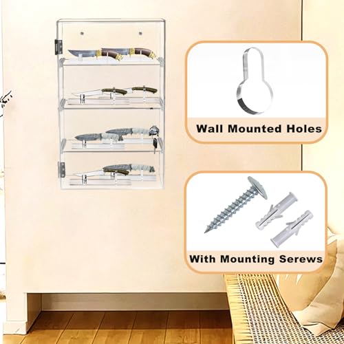 Acrylic Display Case with Lock Key 4 Tier Clear Display Case Locking Cabinet for Collectibles Figure Knife Rock Perfume Countertop Retail Showcase Display Box Wall Mount with Shelves 11.8x5.9x15.7 in