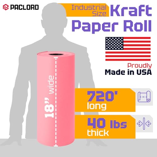 USA Made 18" x 8640" (720 ft) Pink Kraft Paper Roll, Large Size - color: Pink, size: 1 Roll
