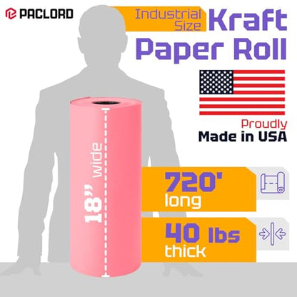 USA Made 18" x 8640" (720 ft) Pink Kraft Paper Roll, Large Size - color: Pink, size: 1 Roll