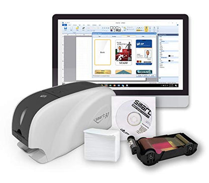 IDP SMART-31S ID Card Simplex Printer Kit with PC Only Software, 250 Print YMCKO Color Ribbon, and 100 PVC Plastic Cards - style: SMART-31S Simplex Printer Kit