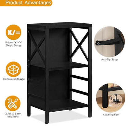 MNEETRUNG Small Bookshelf,3 Tier Industrial Bookcase with Metal Frame and Backboard,Low Black Book Shelf,Book case for Small Spaces,Living Room,Bedroom and Home Office - color: Black, size: 3-Tier (15.7"W x 11.8"D x 27.6"H)