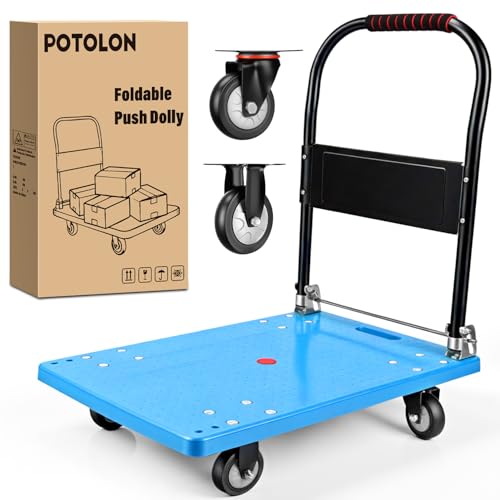 Platform Cart 880 lbs Heavy Duty Push Cart Dolly with 5 Inch TPR Wheels 36 x 24 Inch PP Deck Flatbed Cart Platform Truck for Home Garage Warehouse Use Black - color: 880 Lbs|blue|36x24 Inch
