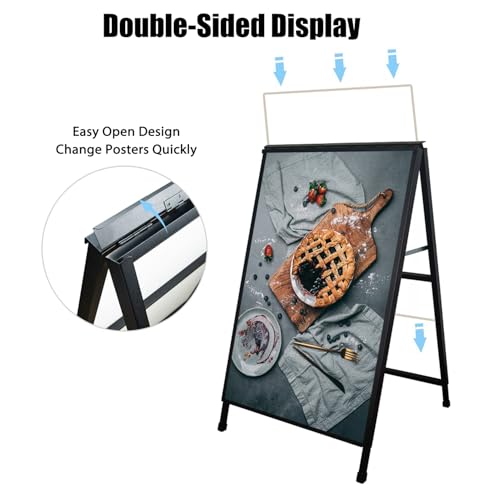 ZCHEN A Frame Sidewalk Sign, 24x36 Heavy Duty Metal Sandwich Board Sign Holder Outdoor, Double Sided Display for Outdoor Street Advertising, with 2 Corrugated Plastic Poster Boards
