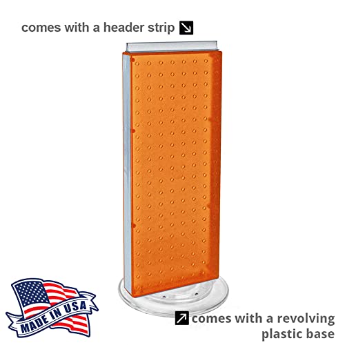 Azar Displays 700508-ORG-4C16 8-Inch W by 20-Inch H Revolving Black Pegboard Counter Display with 16-Pack of 4 inch Locking Hooks, Orange - color: Orange, style: Pegboard + Hooks