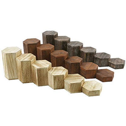 MOOCA 6-Piece Wood Hexagon Jewelry Display Stand Risers for Accessories - color: Brown, 6 Pieces