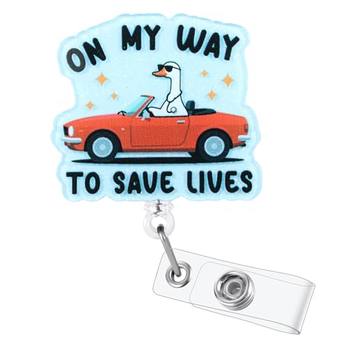 On My Way to Save Lives Blue Funny Silly Goose Paramedic Nurse Badge Reel - color: On My Way to Save Lives