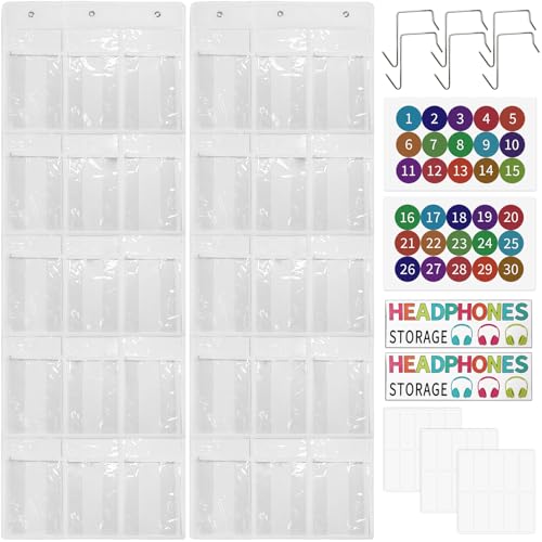 2 Pack Headphone Organizer, 30 Clear Pockets Over Door