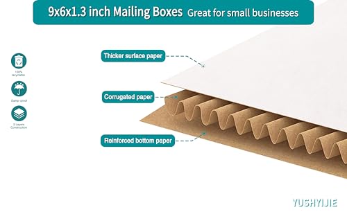 50 Pack 9x6x1.3 inch Small Shipping Boxes for DVD, Book Mailers - color: White