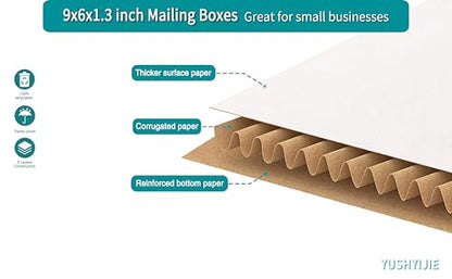50 Pack 9x6x1.3 inch Small Shipping Boxes for DVD, Book Mailers - color: White