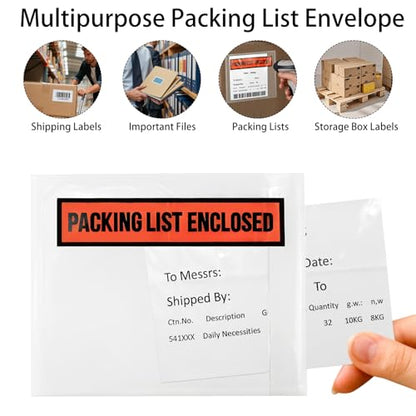 500 Pack 7.5 x 5.5 Inch Packing List Envelopes, Clear Packing Slip Pouches - size: 7.5'' x 5.5''