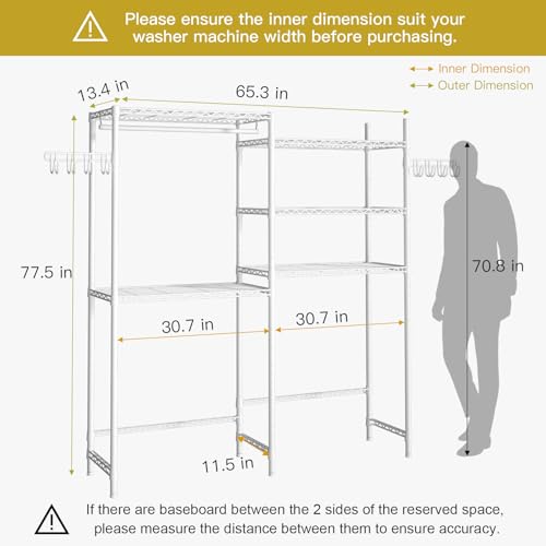 Ulif U6 Clothes Drying Rack, 5-Tier Over Washer and Dryer Shelves - color: White, size: Large: 65.3”W x 13.4”D x 77.5”H